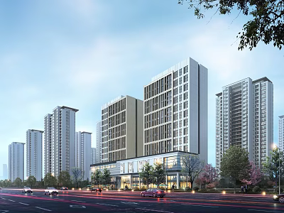 Commercial Street With Modern High Rise Buildings And Urban Traffic 3d model