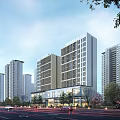 Commercial Street With Modern High Rise Buildings And Urban Traffic