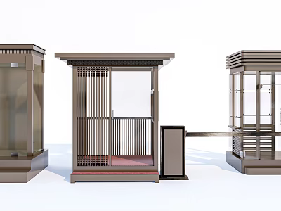 Stylish Entrance Gates Featuring Metal Frames Glass Elements And Pavilion Style Red Flooring 3d model