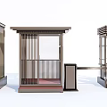Stylish Entrance Gates Featuring Metal Frames Glass Elements And Pavilion Style Red Flooring
