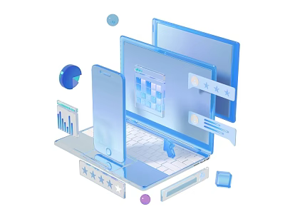 Modern Multi Device Setup With Laptop Smartphone Tablet Data Visualization And Ratings 3d model