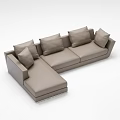 Modern Light Brown Leather Sectional Sofa with Multiple Cushions and L Shape Design 3d model