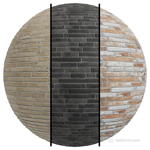 Brick Sphere Components Featuring Beige Dark Gray and Multicolor Brick Finishes 3d model 
