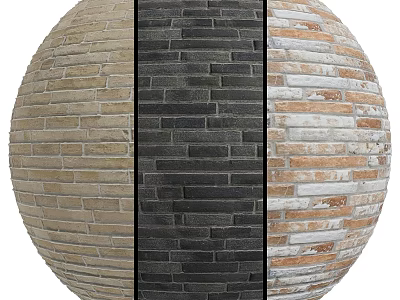 Brick Sphere Components Featuring Beige Dark Gray and Multicolor Brick Finishes 3d model