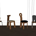 Set of Modern Wooden Dining Chairs with Unique Backrest Designs and Beige Gray Seat Cushions