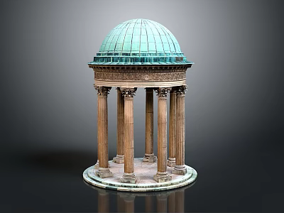 Classical Historical Architectural Structure With Green Dome And Ornate Stone Columns 3d model