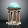 Classical Historical Architectural Structure With Green Dome And Ornate Stone Columns