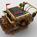 Building Blocks Steampunk Ship Model with Wheels Flags Gears and Wooden Deck Railing