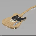Electric Guitar With Wooden Body Black Pickguard Light Colored Neck And Tuning Pegs