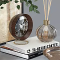Elegant Decorative Ornament Set Featuring Green Foliage Clear Glass Vase Clock And Fragrance Bottle