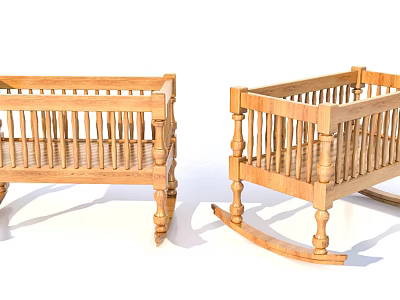 Classic Wooden Children's Rocking Beds With Sturdy Frame And Smooth Edges 3d model