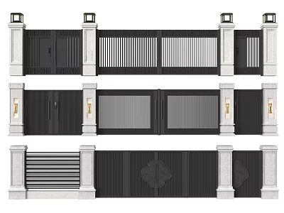 Modern Building Exterior Wall Designs With Gates Pillars And Decorative Panels 3d model