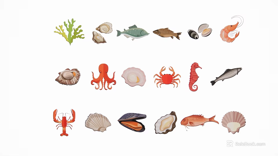 Colorful Marine Themed Decorative Ornaments with Fish Shells and Sea Creatures 3d model 