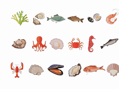 Colorful Marine Themed Decorative Ornaments with Fish Shells and Sea Creatures 3d model