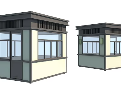 Modern Security Booth With Glass Windows Ventilated Roof And Double Units Structure 3d model