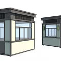 Modern Security Booth With Glass Windows Ventilated Roof And Double Units Structure 3d model