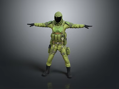 Man Wearing Green Protective Suit With Helmet And Gear Arms Outstretched 3d model