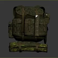 Tactical Military Style Backpack with Multiple Pockets Straps and Rolled Mat Design 3d model