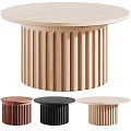Modern Round Wooden Dining Table With Fluted Base And Multiple Color Options 3d model