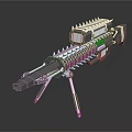 Sci Fi Futuristic Firearm With Spiked Barrel Tripod Stand And Rectangular Device 3d model
