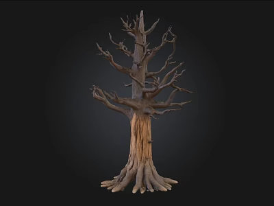 Withered Arbor With Gnarled Trunk Exposed Roots And Leafless Branches Isolated On Black Background 3d model