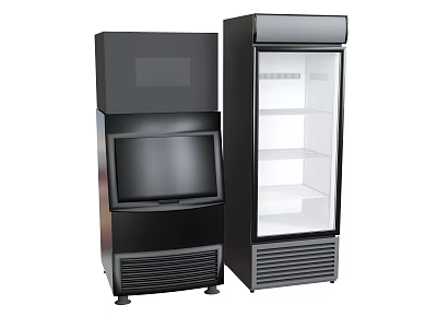 Black Standing Kitchen Appliances Including Ice Maker And Glass Door Display Cooler 3d model
