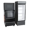 Black Standing Kitchen Appliances Including Ice Maker And Glass Door Display Cooler
