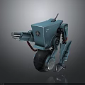 Blue Robot Character Design Featuring Wheels Mechanical Arm Eye Light And Antenna