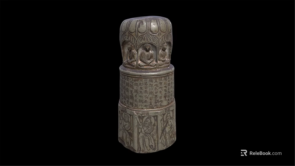 Ancient Stone Carved Pillar With Intricate Reliefs And Hieroglyphic Inscriptions 3d model 