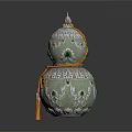 Decorative Gourd Shaped Household Item With Silver Ornaments Green Accents Orange Rope And Tassels