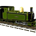 Vintage Green Black Steam Train Locomotive With White Chimney On Tracks