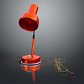 Red Table Lamp with Curved Lampshade Metal Base and Hanging Power Cord
