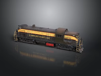 Vintage Railroad Court Line Model Train Locomotive with Black Yellow and Red Details 3d model