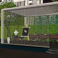 Garden Landscape With Green Lawn Tree White Dog Wooden Dog House And Stone Pathway