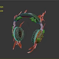 Unique Designed Headphones With Green Headband Red Decorative Accents