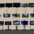 Different Styles Of Televisions Including Wall Mounted And Floor Stand Models With Various Screen Displays