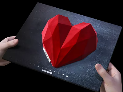 Decorative Ornament Set With Red Geometric Heart On Black Board And LOVE YOU Lettering 3d model