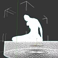 Gray Human Sculpture Head Bowed with Curved Posture on Gray Platform