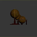 Vintage Decorative Ornament Set With Classic Globes On Red Wooden Display Base