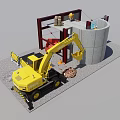 Construction Components Featuring Concrete Cylindrical Structure Metal Frame And Excavator On Site 3d model