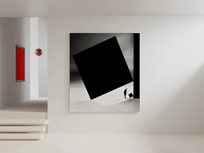 Abstract Painting With Black White Geometric Shapes In Modern Interior Wall Decor 3d model
