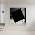 Abstract Painting With Black White Geometric Shapes In Modern Interior Wall Decor