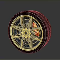 Sporty Car Wheel Design With Red Brake Caliper And Performance Tire