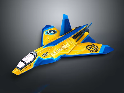 Yellow And Blue Fighter Jet Model With Detailed Design And The Daring Logo 3d model