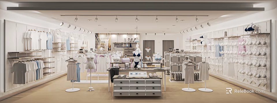 Modern Stylish Clothing Store Interior With Mannequins Clothing Racks And Bright Lighting 3d model 