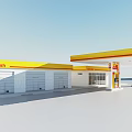 Modern Gas Station Exterior With Yellow Red Canopy Fuel Pumps And Store Entrance