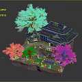 Traditional Japanese Architecture Featuring Black Roof And Surrounding Pink Cherry Blossom Trees