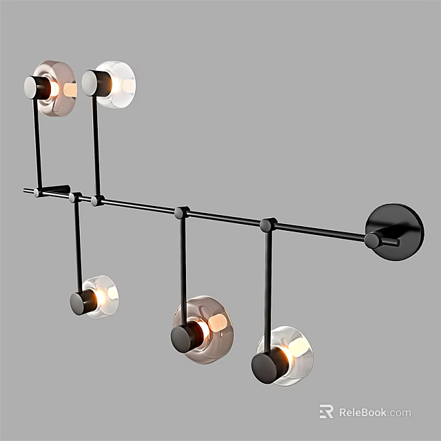 Stylish Modern Wall Lamp Featuring Black Metal Frame And Glass Shade Bulbs 3d model 
