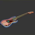 Red Gradient Electric Bass Guitar With Strings Neck And Body On Black Background