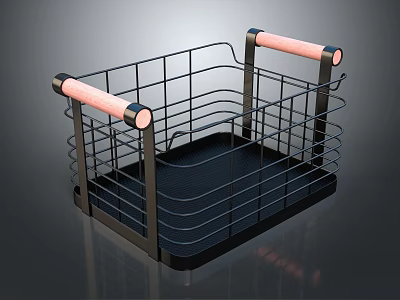 Black Metal Storage Basket With Pink Handles And Wire Frame Structure 3d model